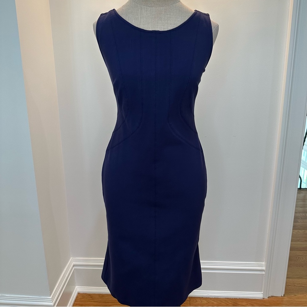 Armani Collezioni Cobalt Blue Fitted Sleeveless Midi Dress — Size 6